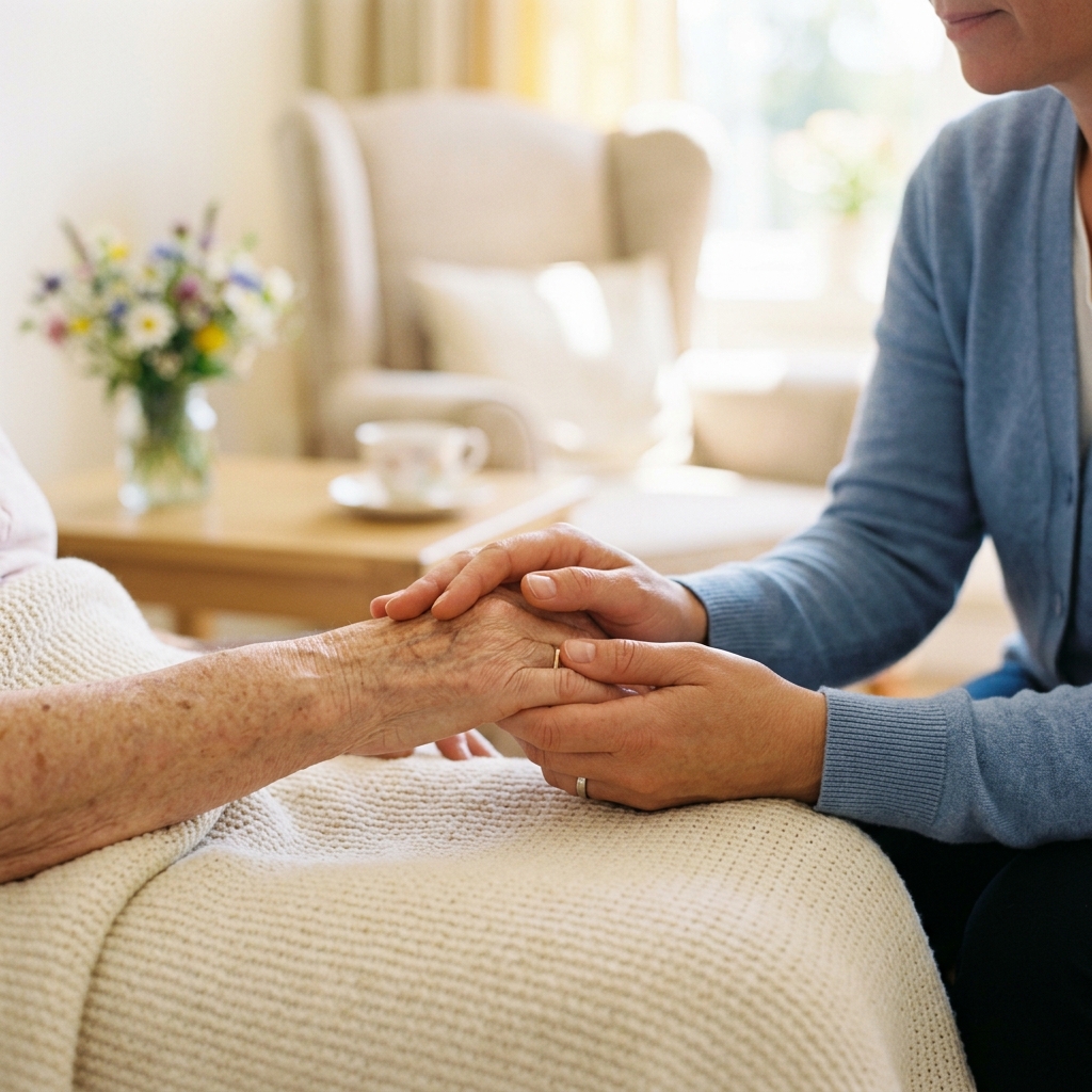 Compassionate hands of caregiver and elder holding